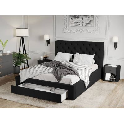 Pat Tapitat Catifea Riviera cu somiera si sertar Negru - Riviera 100 160x200