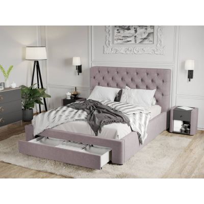 Pat Tapitat Catifea Riviera cu somiera si sertar Roz - Riviera 62 160x200