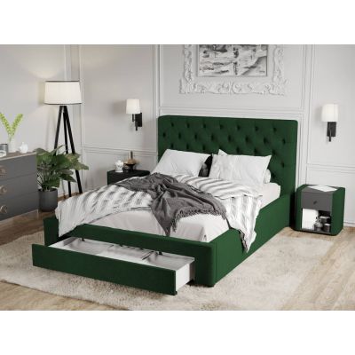 Pat Tapitat Catifea Riviera cu somiera si sertar Verde inchis - Riviera 38 160x200