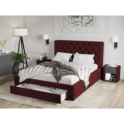 Pat Tapitat Catifea Riviera cu somiera si sertar Visiniu Velluto 32 160x200