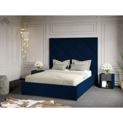 Pat Tapitat cu Panou 191x170 C2 Dubai cu somiera fixa Albastru - Velluto 25 140x200