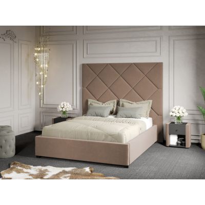 Pat Tapitat cu Panou 191x170 C2 Dubai cu somiera fixa Bej - Velluto 3 160x200