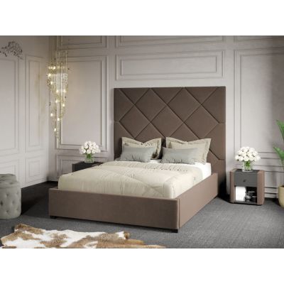 Pat Tapitat cu Panou 191x170 C2 Dubai cu somiera fixa Cappuccino - Velluto 29 180x200