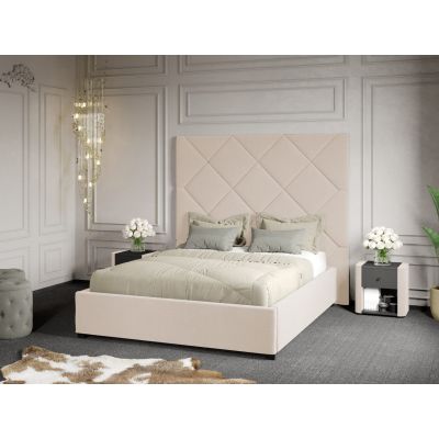 Pat Tapitat cu Panou 191x170 C2 Dubai cu somiera fixa Crem - Velluto 2 160x200