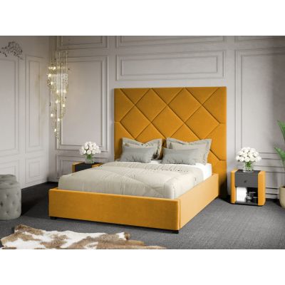 Pat Tapitat cu Panou 191x170 C2 Dubai cu somiera fixa Galben - Velluto 8 180x200