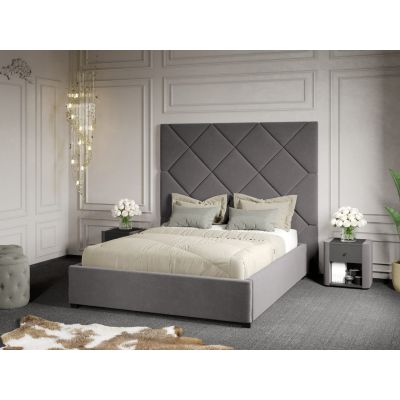 Pat Tapitat cu Panou 191x170 C2 Dubai cu somiera fixa Gri - Velluto 16 160x200