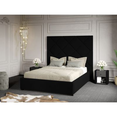 Pat Tapitat cu Panou 191x170 C2 Dubai cu somiera fixa Negru - Velluto 20 160x200