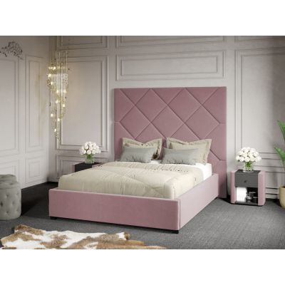 Pat Tapitat cu Panou 191x170 C2 Dubai cu somiera fixa Roz - Velluto 14 160x200