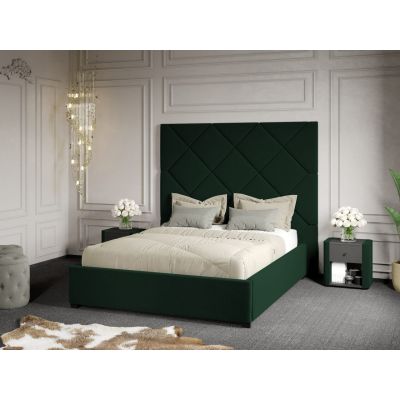 Pat Tapitat cu Panou 191x170 C2 Dubai cu somiera fixa Verde Inchis - Velluto 27 160x200