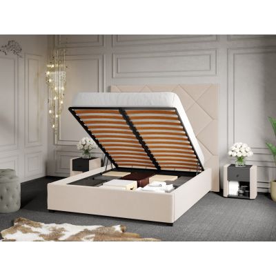 Pat Tapitat cu Panou 191x170 C2 Dubai cu somiera rabatabila si lada de depozitare Crem - Velluto 2 160x200