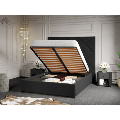 Pat Tapitat cu Panou 191x170 C2 Dubai cu somiera rabatabila si lada de depozitare Gri Inchis - Velluto 19 140x200