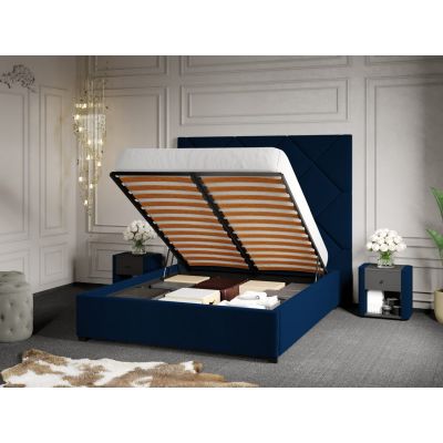 Pat Tapitat cu Panou 191x170 C2 Dubai pentru saltea de 190 rabatabil cu lada Albastru - Velluto 25 180x190