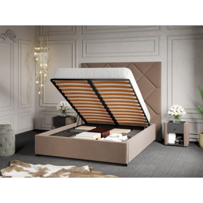 Pat Tapitat cu Panou 191x170 C2 Dubai pentru saltea de 190 rabatabil cu lada Bej - Velluto 3 140x190