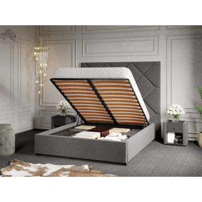 Pat Tapitat cu Panou 191x170 C2 Dubai pentru saltea de 190 rabatabil cu lada Gri - Velluto 16 160x190