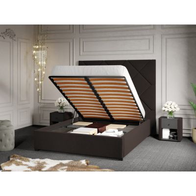 Pat Tapitat cu Panou 191x170 C2 Dubai pentru saltea de 190 rabatabil cu lada Maro - Velluto 6 140x190