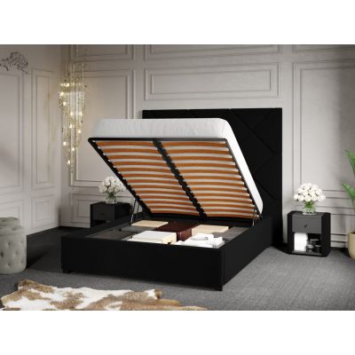 Pat Tapitat cu Panou 191x170 C2 Dubai pentru saltea de 190 rabatabil cu lada Negru - Velluto 20 180x190