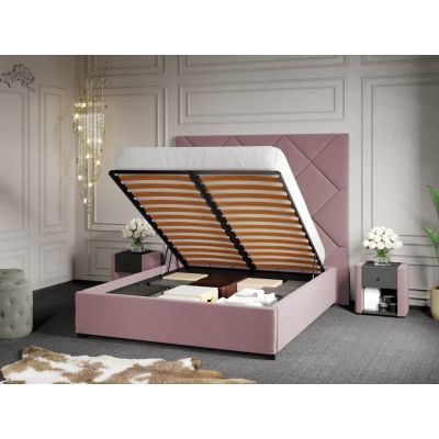 Pat Tapitat cu Panou 191x170 C2 Dubai pentru saltea de 190 rabatabil cu lada Roz - Velluto 14 160x190