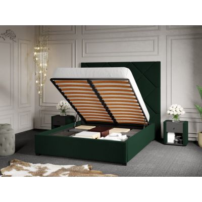 Pat Tapitat cu Panou 191x170 C2 Dubai pentru saltea de 190 rabatabil cu lada Verde Inchis - Velluto 27 160x190