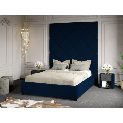 Pat Tapitat cu Panou 191x228 C1 Dubai cu somiera fixa Albastru - Velluto 25 160x200