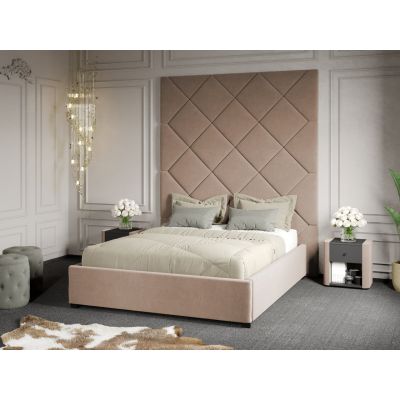 Pat Tapitat cu Panou 191x228 C1 Dubai cu somiera fixa Bej - Velluto 3 180x200