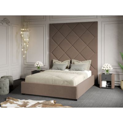 Pat Tapitat cu Panou 191x228 C1 Dubai cu somiera fixa Cappuccino - Velluto 29 140x200