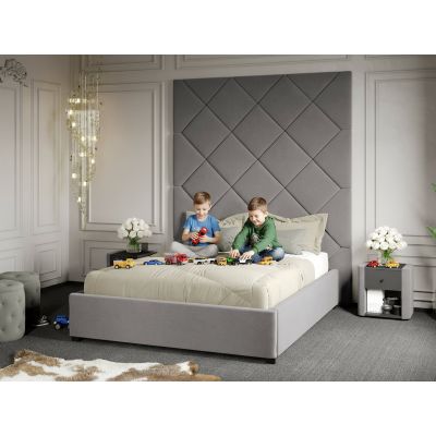 Pat Tapitat cu Panou 191x228 C1 Dubai cu somiera fixa Gri - Velluto 16 140x200