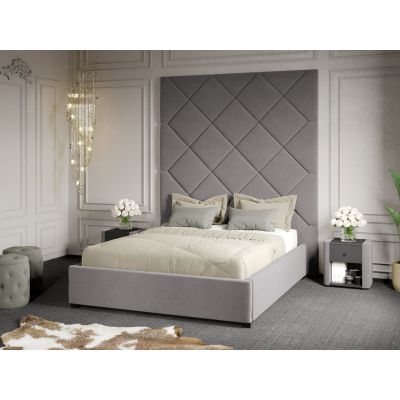 Pat Tapitat cu Panou 191x228 C1 Dubai cu somiera fixa Gri - Velluto 16 180x200