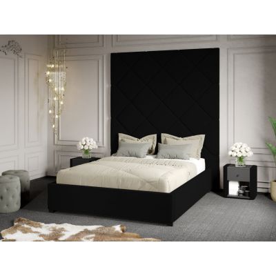 Pat Tapitat cu Panou 191x228 C1 Dubai cu somiera fixa Negru - Velluto 20 180x200