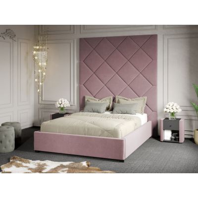 Pat Tapitat cu Panou 191x228 C1 Dubai cu somiera fixa Roz - Velluto 14 160x200