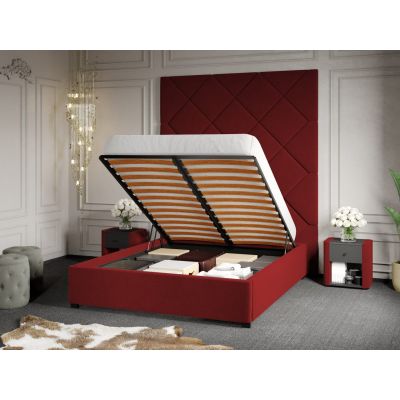 Pat Tapitat cu Panou 191x228 C1 Dubai cu somiera rabatabila si lada de depozitare Grena - Velluto 7 160x200