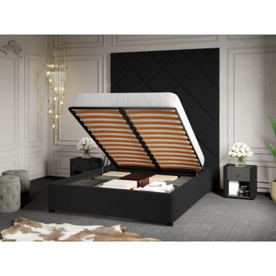 Pat Tapitat cu Panou 191x228 C1 Dubai cu somiera rabatabila si lada de depozitare Gri Inchis - Velluto 19 160x200