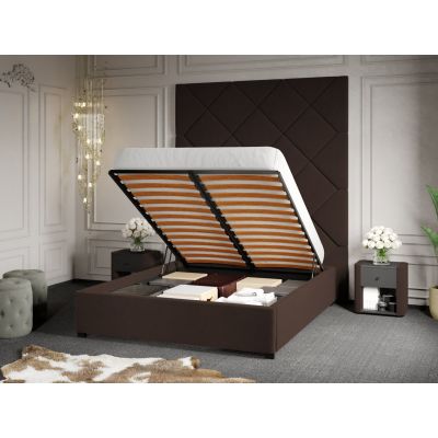 Pat Tapitat cu Panou 191x228 C1 Dubai cu somiera rabatabila si lada de depozitare Maro - Velluto 6 180x200