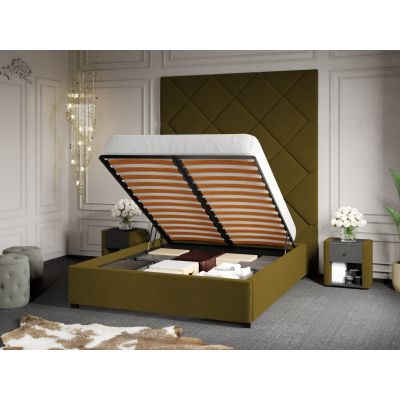 Pat Tapitat cu Panou 191x228 C1 Dubai cu somiera rabatabila si lada de depozitare Verde - Velluto 35 180x200