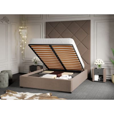 Pat Tapitat cu Panou 191x228 C1 Dubai pentru saltea de 190 rabatabil cu lada Cappuccino - Velluto 29 180x190