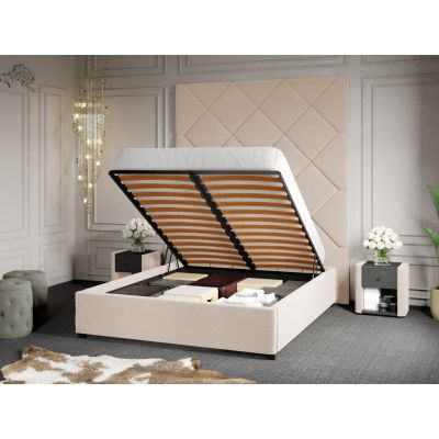 Pat Tapitat cu Panou 191x228 C1 Dubai pentru saltea de 190 rabatabil cu lada Crem - Velluto 2 180x190