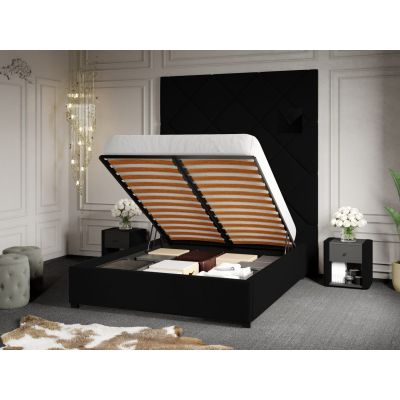 Pat Tapitat cu Panou 191x228 C1 Dubai pentru saltea de 190 rabatabil cu lada Negru - Velluto 20 180x190