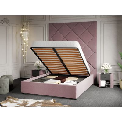 Pat Tapitat cu Panou 191x228 C1 Dubai pentru saltea de 190 rabatabil cu lada Roz - Velluto 14 140x190