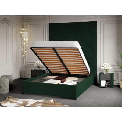 Pat Tapitat cu Panou 191x228 C1 Dubai pentru saltea de 190 rabatabil cu lada Verde Inchis - Velluto 27 180x190