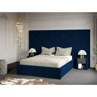 Pat Tapitat cu Panou 305x171 C4 Dubai cu somiera fixa Albastru - Velluto 25 160x200