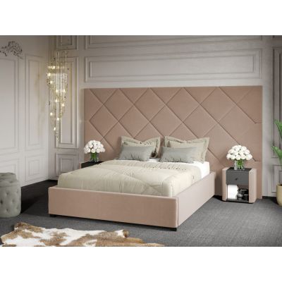 Pat Tapitat cu Panou 305x171 C4 Dubai cu somiera fixa Bej - Velluto 3 140x200