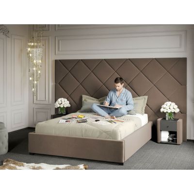 Pat Tapitat cu Panou 305x171 C4 Dubai cu somiera fixa Cappuccino - Velluto 29 140x200