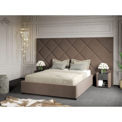 Pat Tapitat cu Panou 305x171 C4 Dubai cu somiera fixa Cappuccino - Velluto 29 160x200