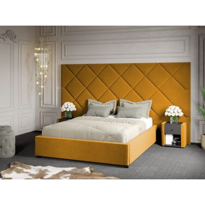 Pat Tapitat cu Panou 305x171 C4 Dubai cu somiera fixa Galben - Velluto 8 160x200