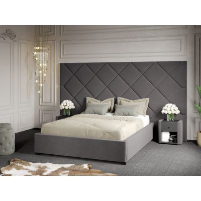 Pat Tapitat cu Panou 305x171 C4 Dubai cu somiera fixa Gri - Velluto 16 160x200