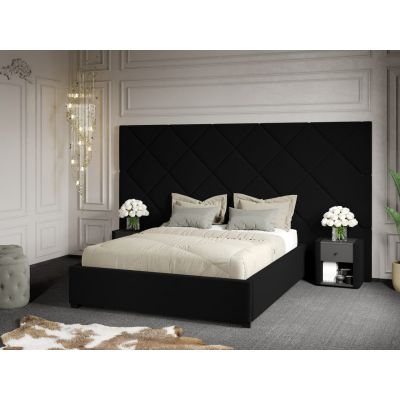 Pat Tapitat cu Panou 305x171 C4 Dubai cu somiera fixa Negru - Velluto 20 180x200