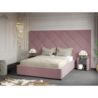 Pat Tapitat cu Panou 305x171 C4 Dubai cu somiera fixa Roz - Velluto 14 140x200