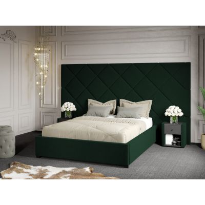 Pat Tapitat cu Panou 305x171 C4 Dubai cu somiera fixa Verde Inchis - Velluto 27 140x200