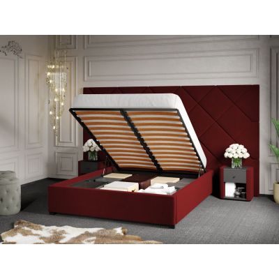 Pat Tapitat cu Panou 305x171 C4 Dubai cu somiera rabatabila si lada de depozitare Grena - Velluto 7 160x200