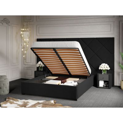 Pat Tapitat cu Panou 305x171 C4 Dubai cu somiera rabatabila si lada de depozitare Gri Inchis - Velluto 19 180x200