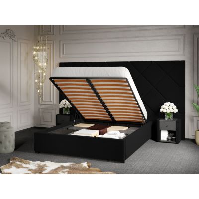 Pat Tapitat cu Panou 305x171 C4 Dubai cu somiera rabatabila si lada de depozitare Negru - Velluto 20 180x200